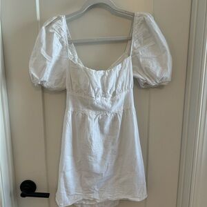 Hello Molly White Mini Dress with Puffed Sleeves and Fitted Bodice